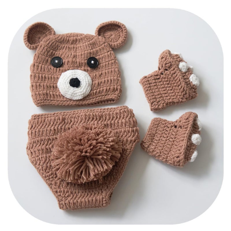 Vemonllas Newborn Photography Props Bear Outfit Photo Prop Bear Hat Diaper Cover Boots Baby Photoshoot Crochet Costume - Image 1
